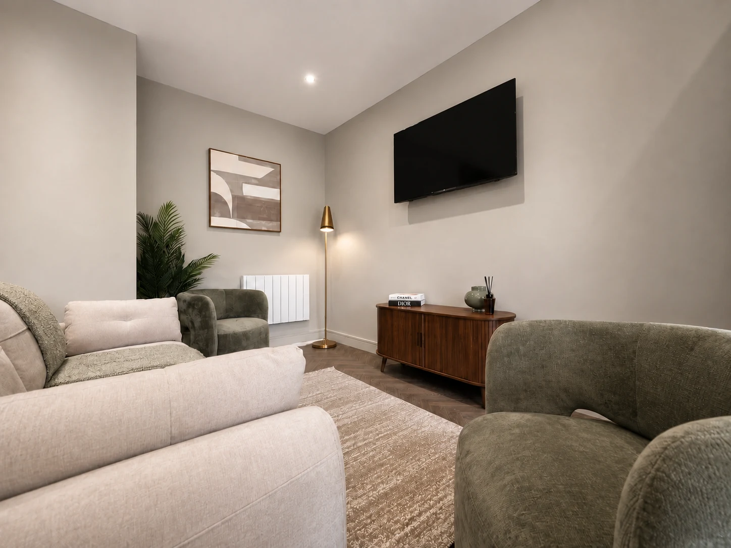Living room and media cabinet at Weavers Yard