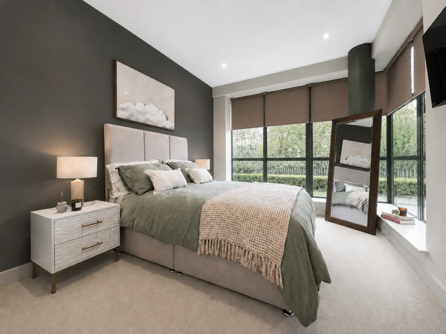 Bedroom with corner windows at Weavers Yard