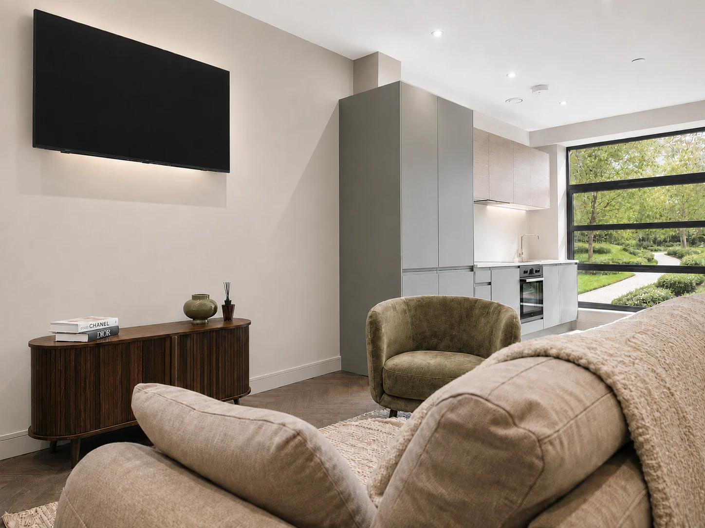 Open-plan living room and kitchen at Weavers Yard